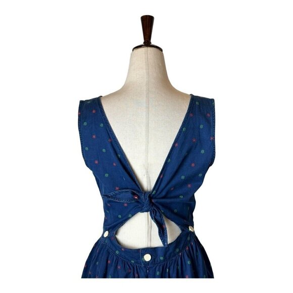Maison Kitsune Dress Women 8 Blue Floral Cotton‎ Button Detail Tie Back Mini - Picture 4 of 12